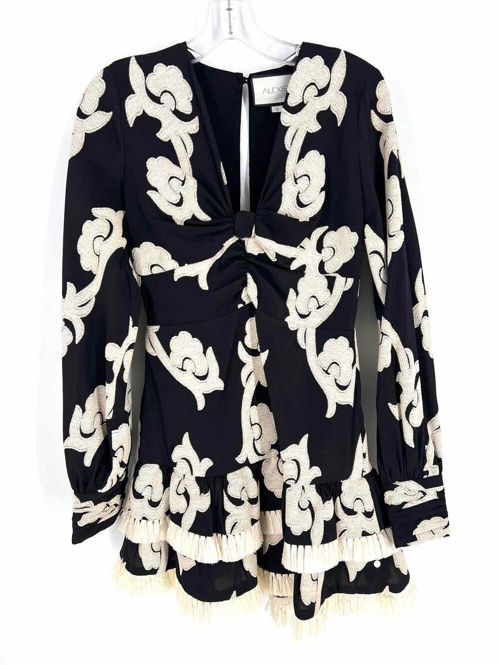 Alexis Size S Black/White Print Embroidered Designer Dress